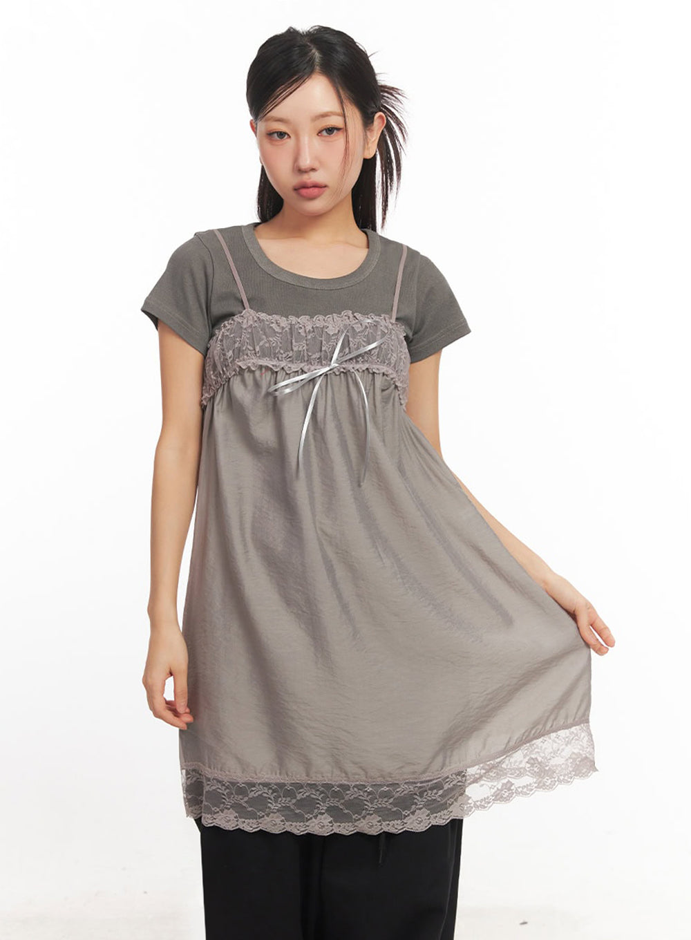 Satin Ribbon Lace Cami Dress IA524