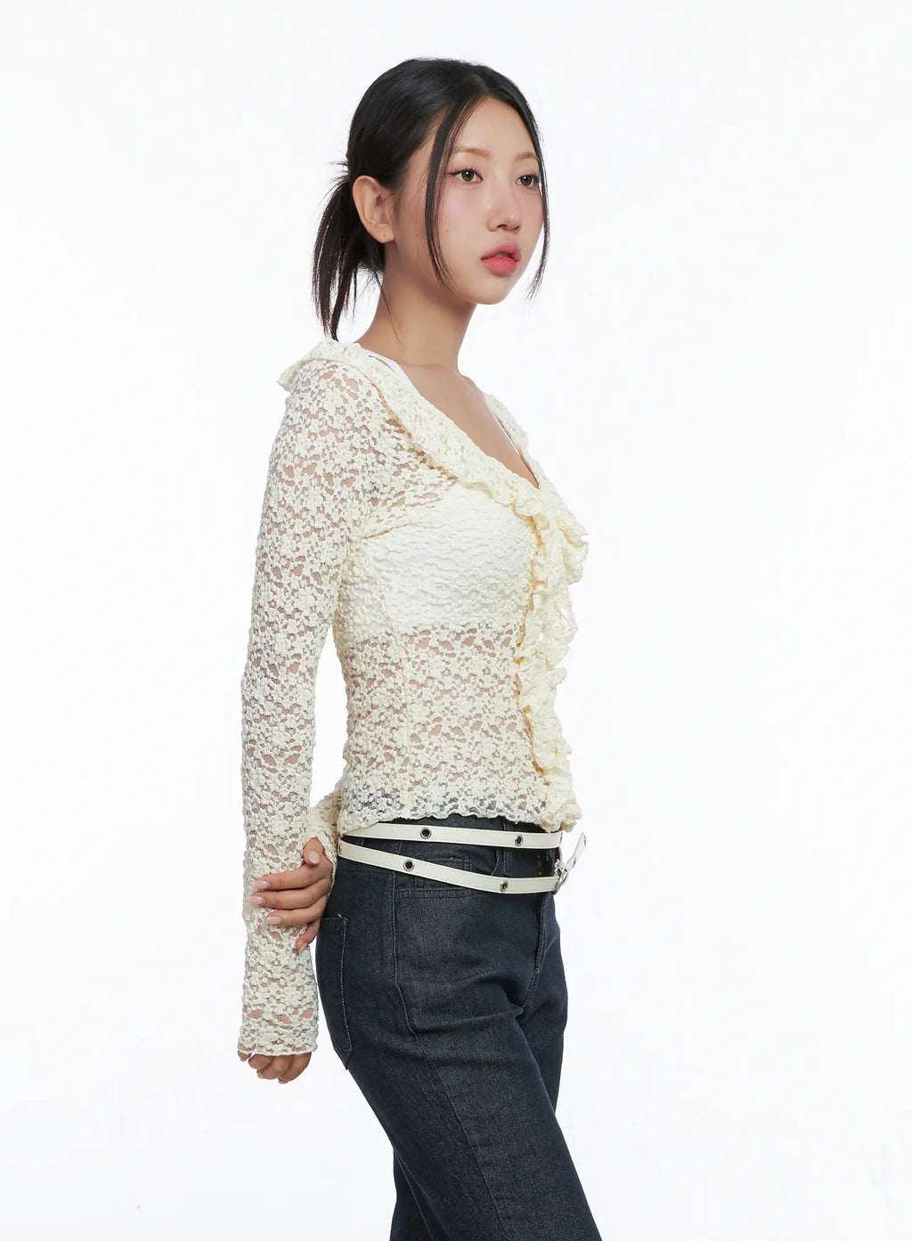 Lace Ruffle Long Sleeve Top CS502