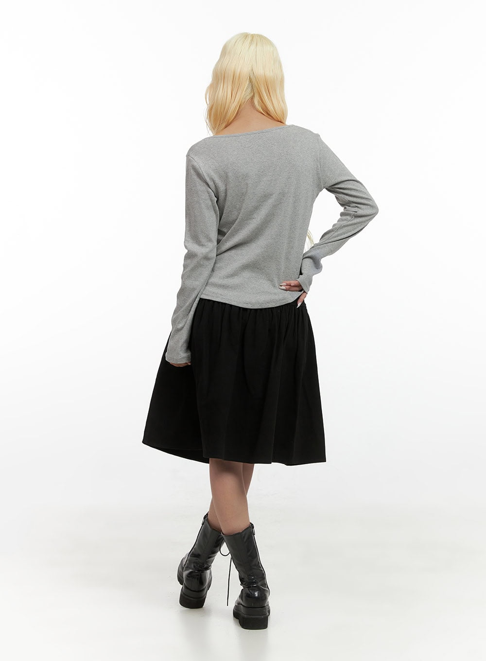 Chic Buttoned Flare Cotton Midi Skirt CS426