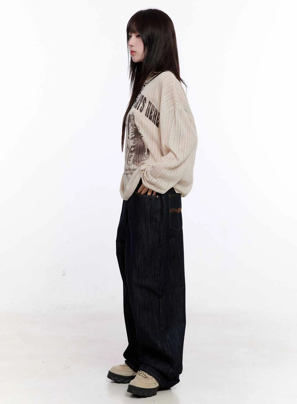 Graphic Oversized Sheer Long Sleeve Top CS530