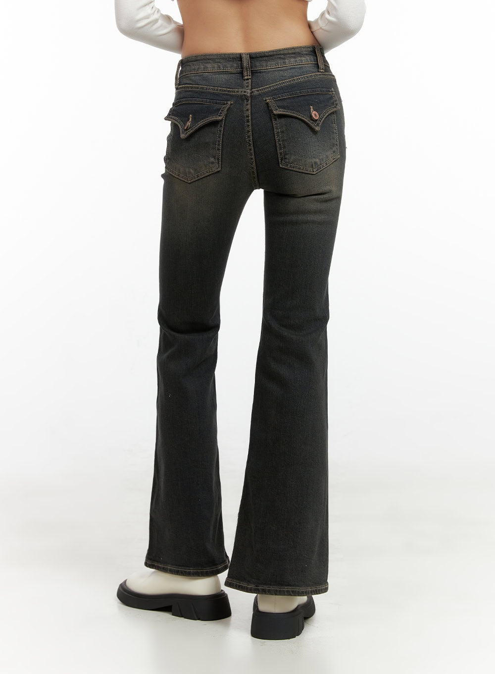 Paisley Slim-Fit Bootcut Washed Jeans CO424