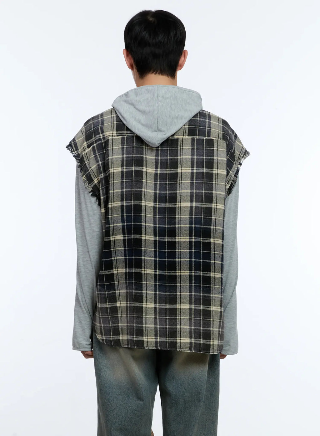 Men's Distressed Plaid Shirt Vest IL517