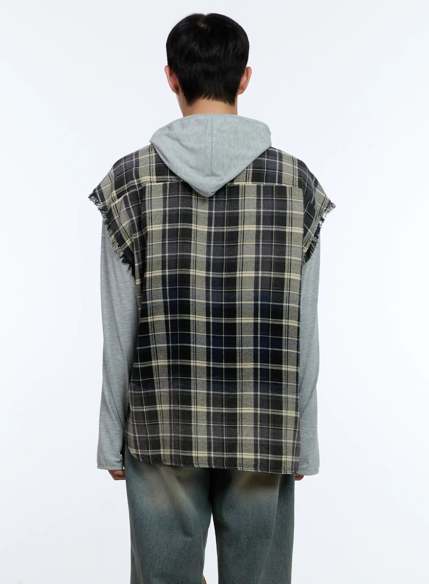 Men's Distressed Plaid Shirt Vest IL517