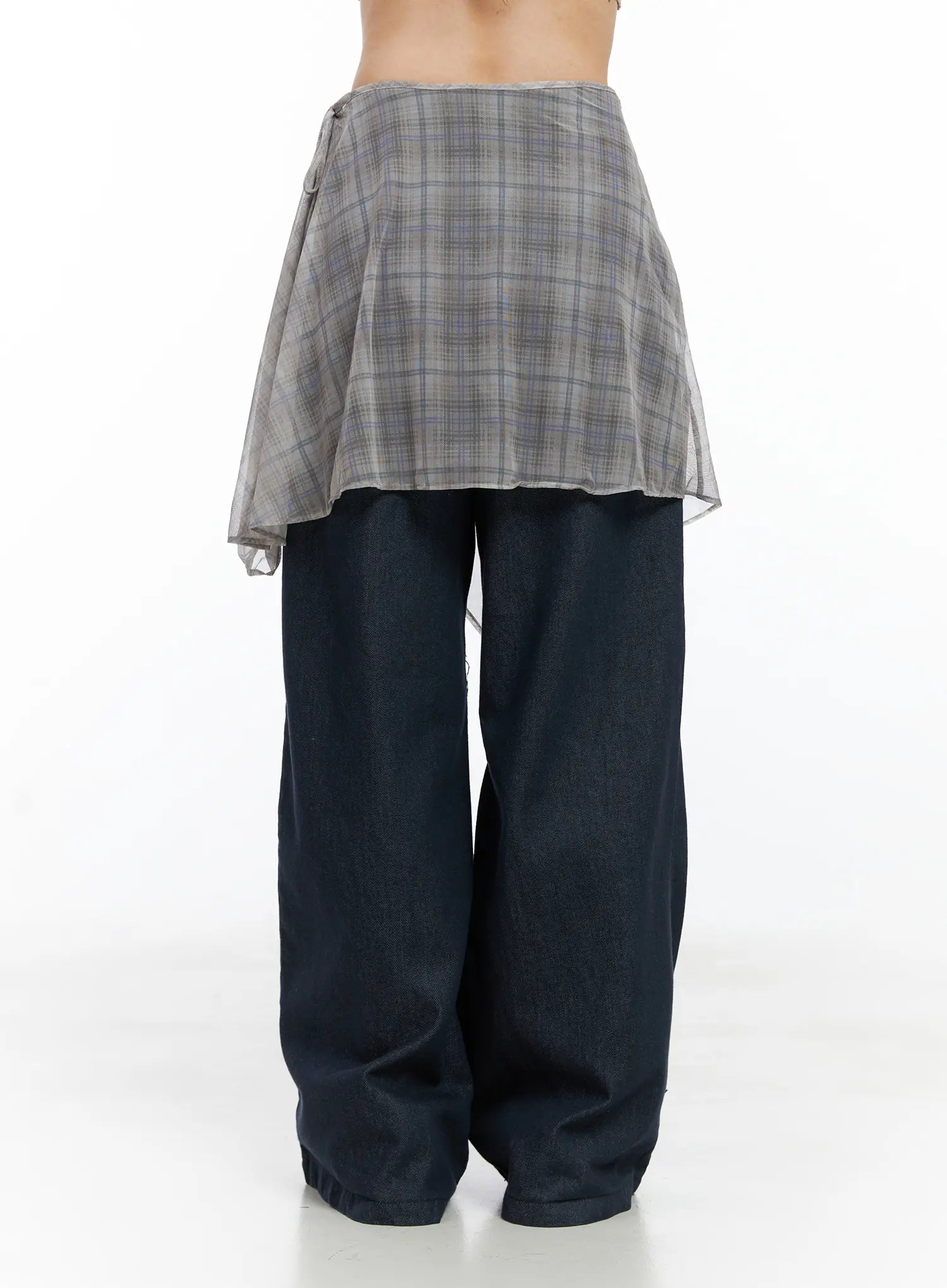 Layered Plaid Mesh Midi Skirt CS524