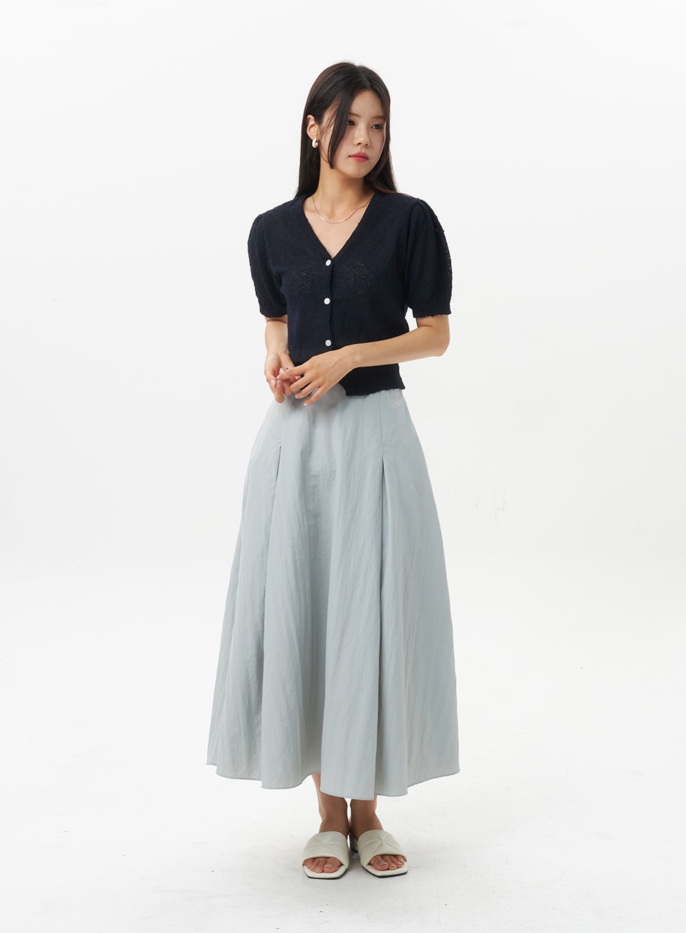 Nylon Pleated Maxi Skirt OU326