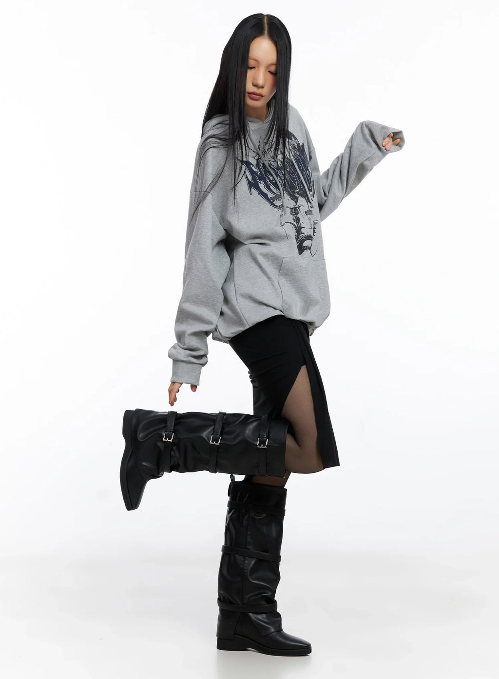 Asymmetrical Slit Midi Skirt CO516