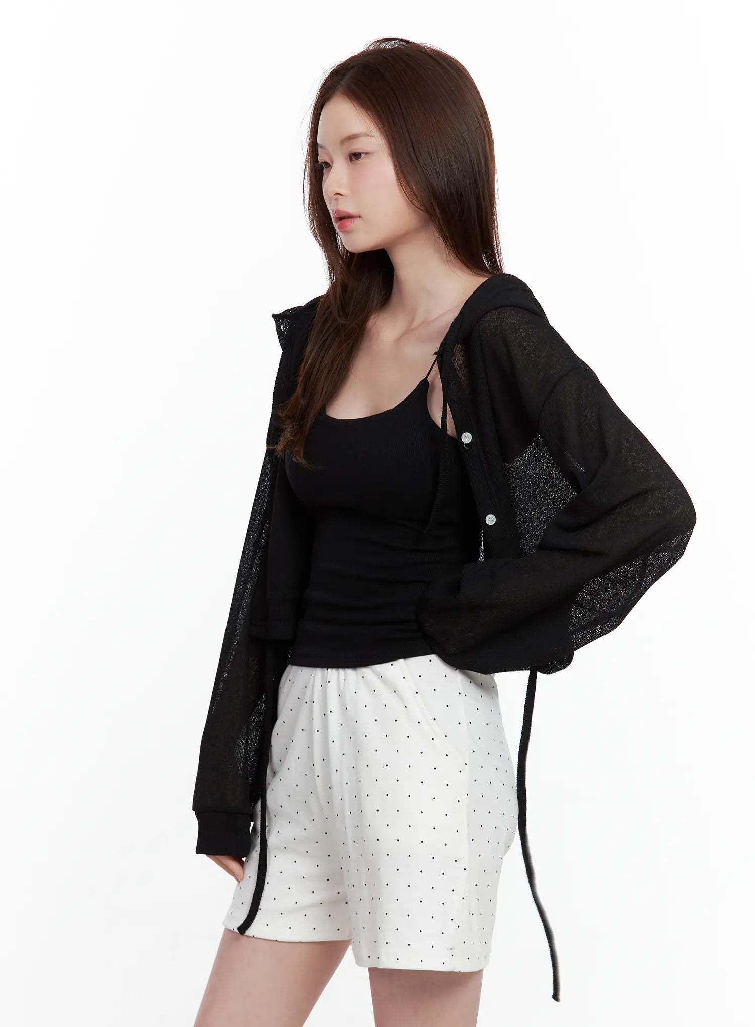 Mesh Button-Up Hoodie Cardigan CL502