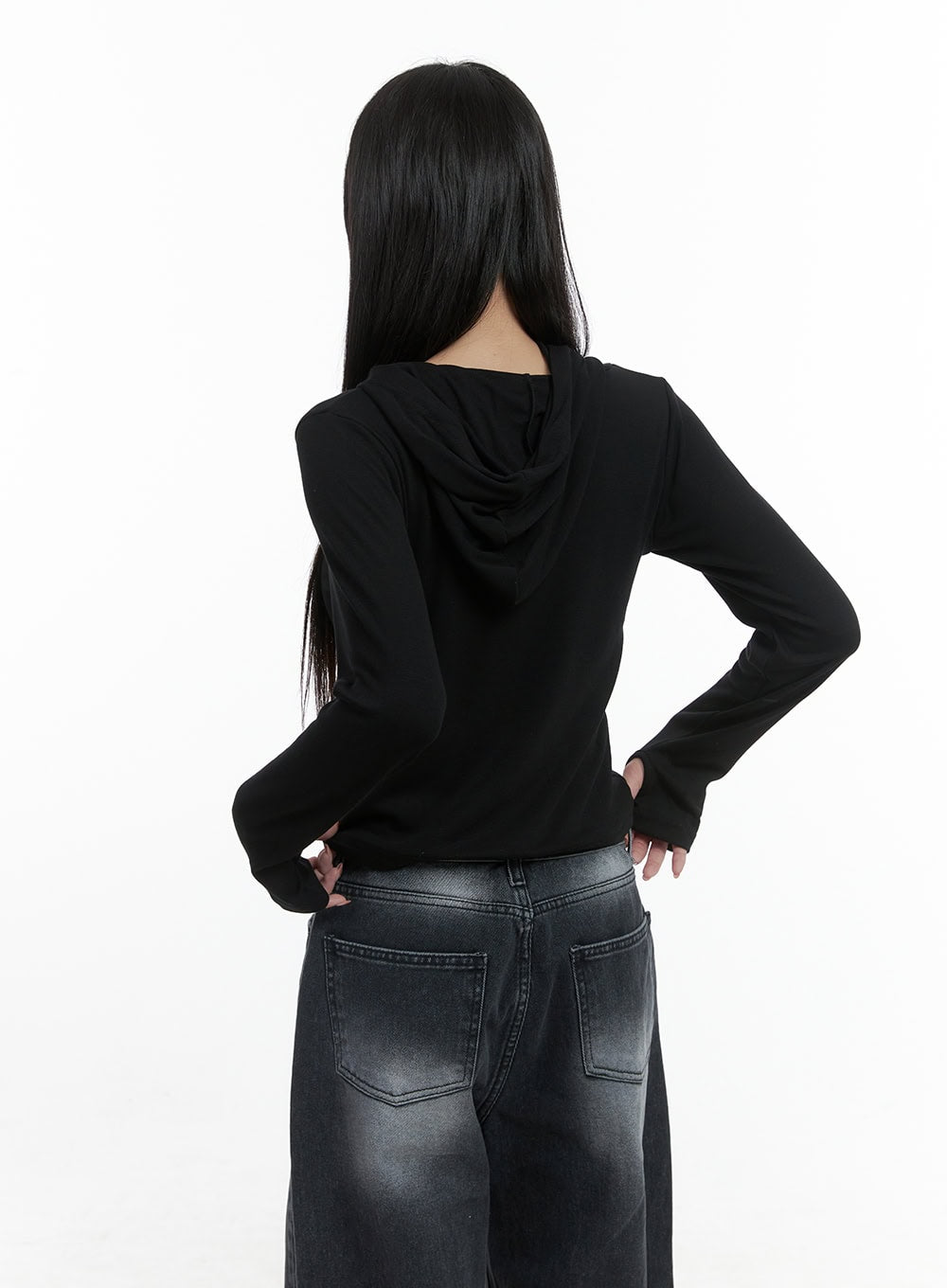 Printed Hand Warmer Long Sleeve Hood Top CS419