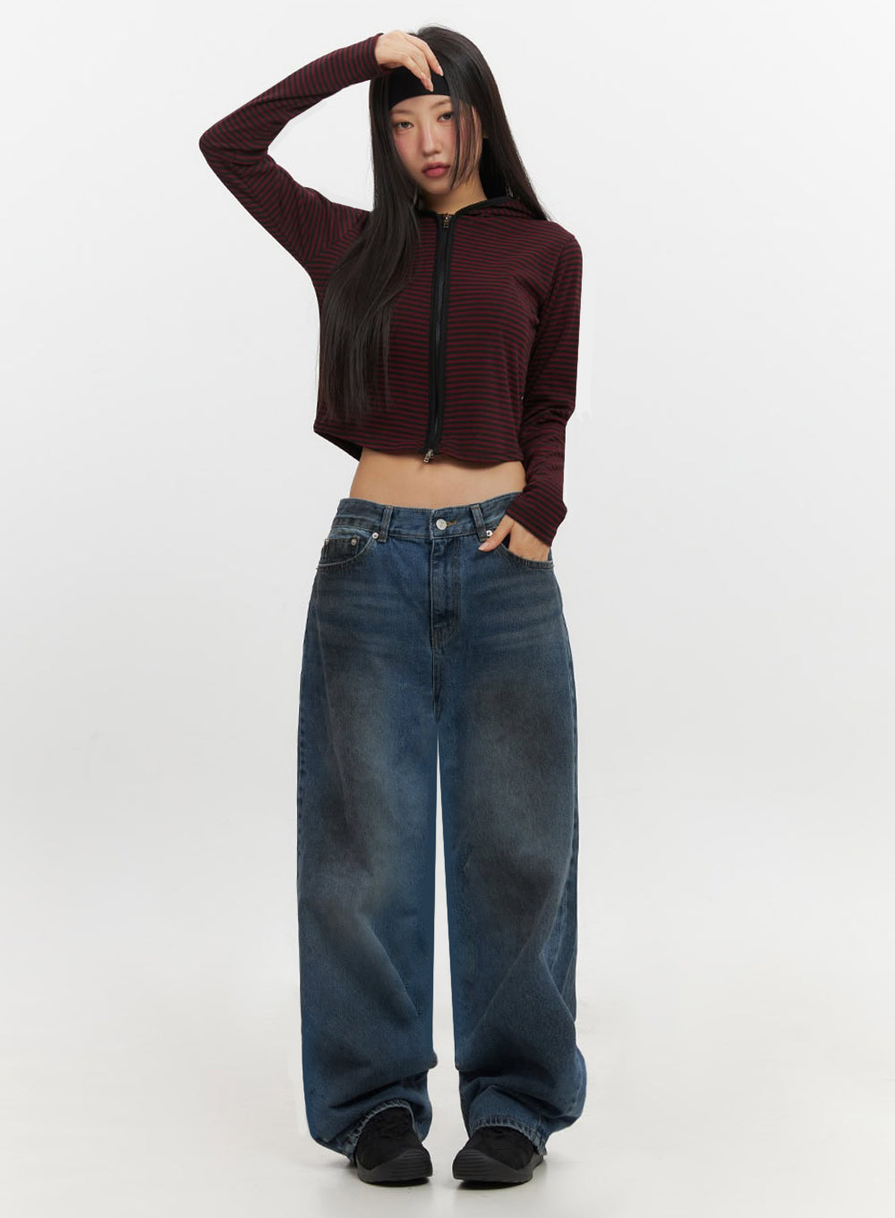 Striped Zip-Up Hooded Crop Jacket IF510