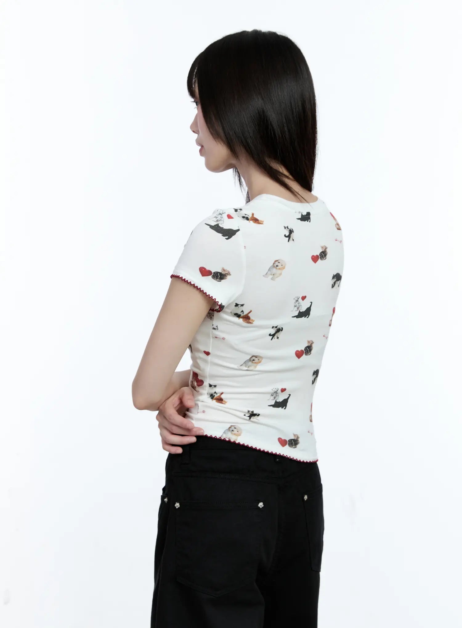 Puppy Lace-Trim Cropped Tee CG511