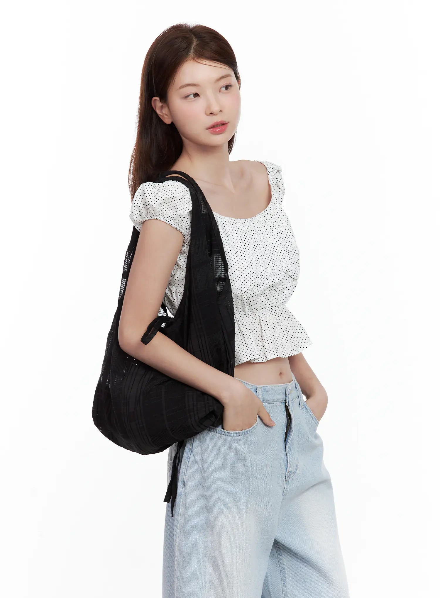 Black Mesh Plaid Shoulder Bag CL502