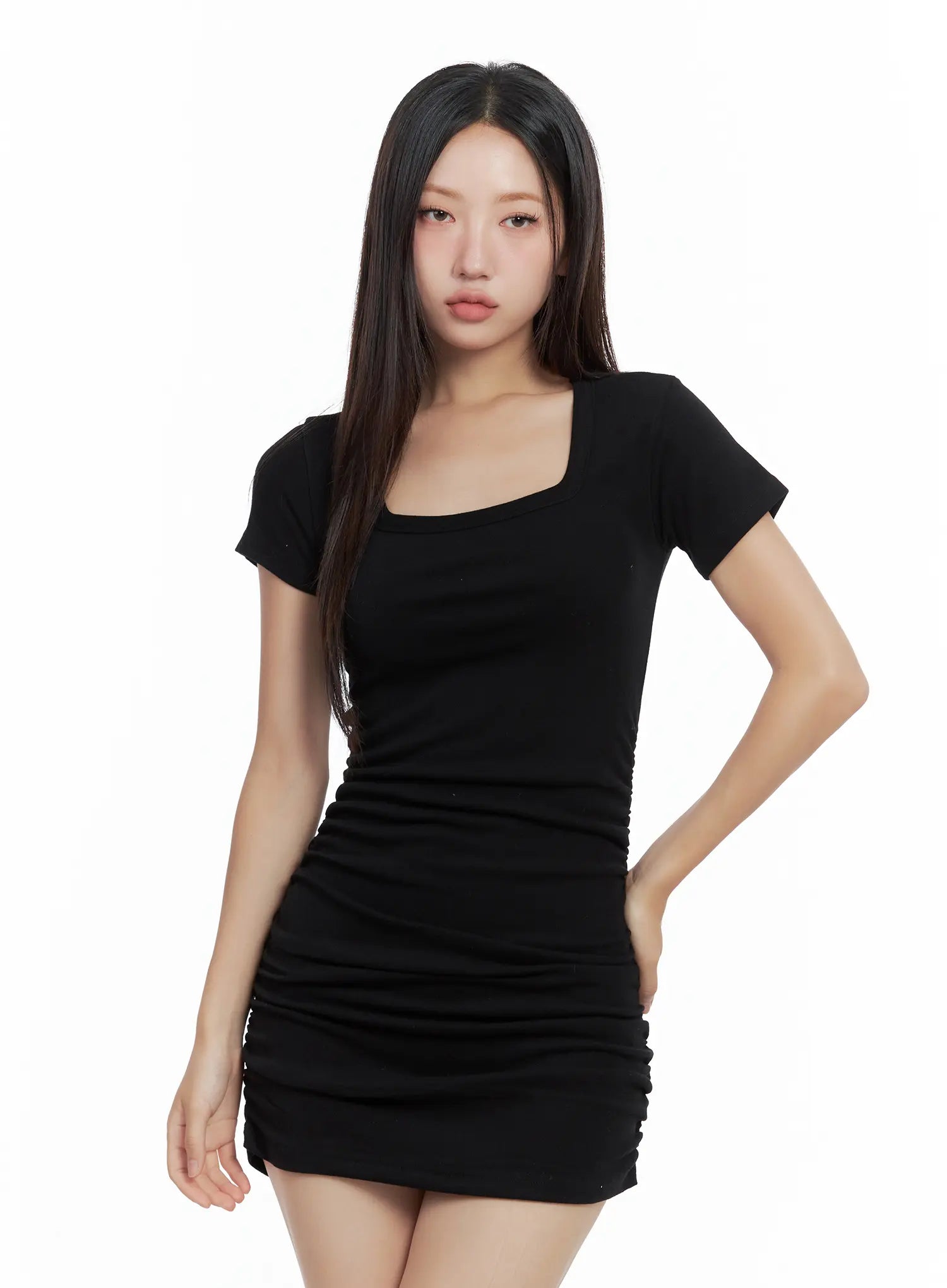 Shirred Square-Neck Mini Dress CL508