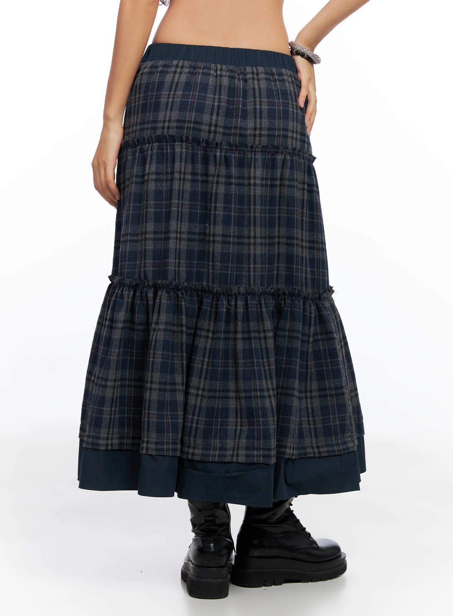 Plaid Tiered Maxi Skirt CO515