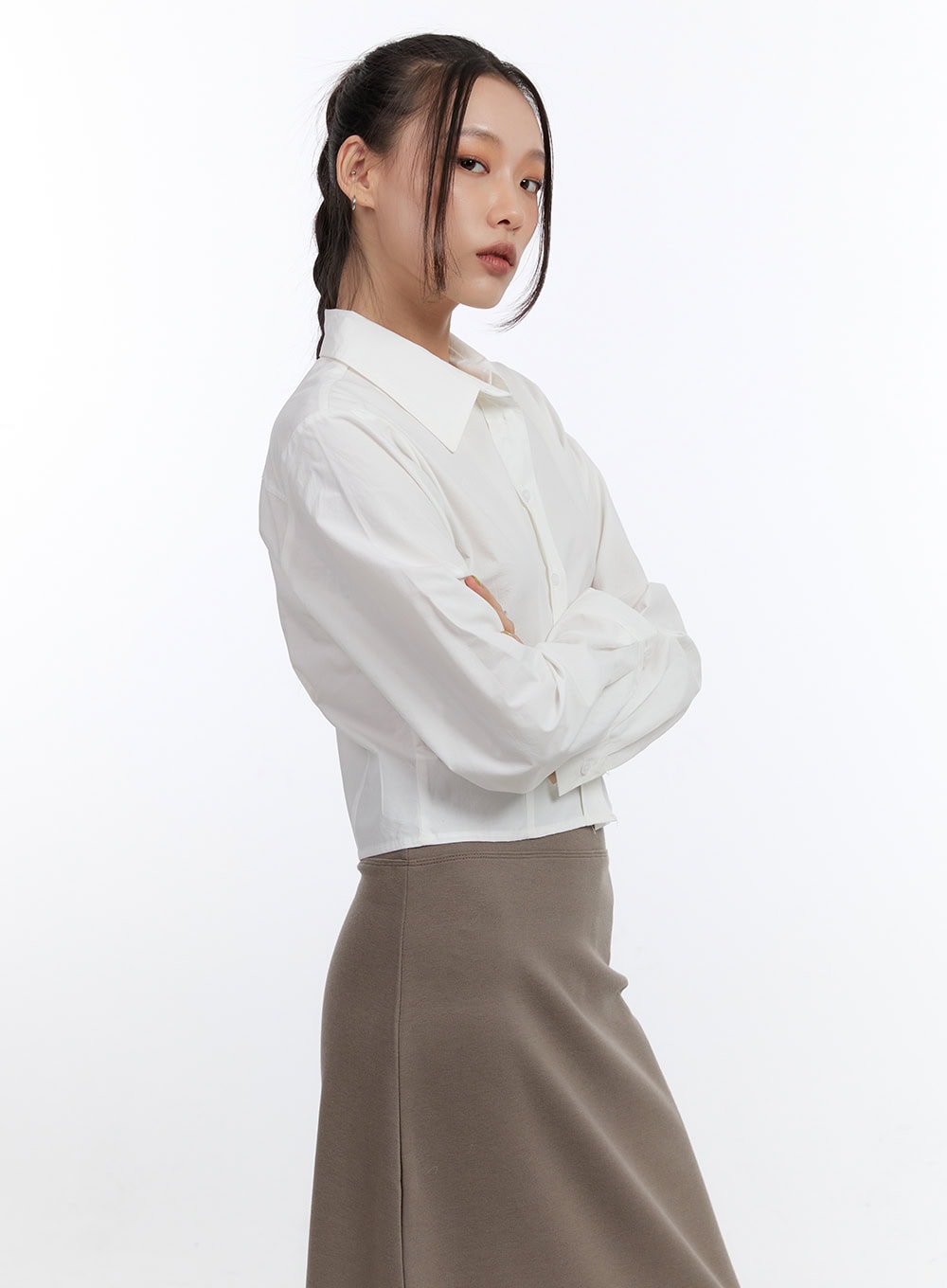 Cotton Pintuck Crop Shirt CN401