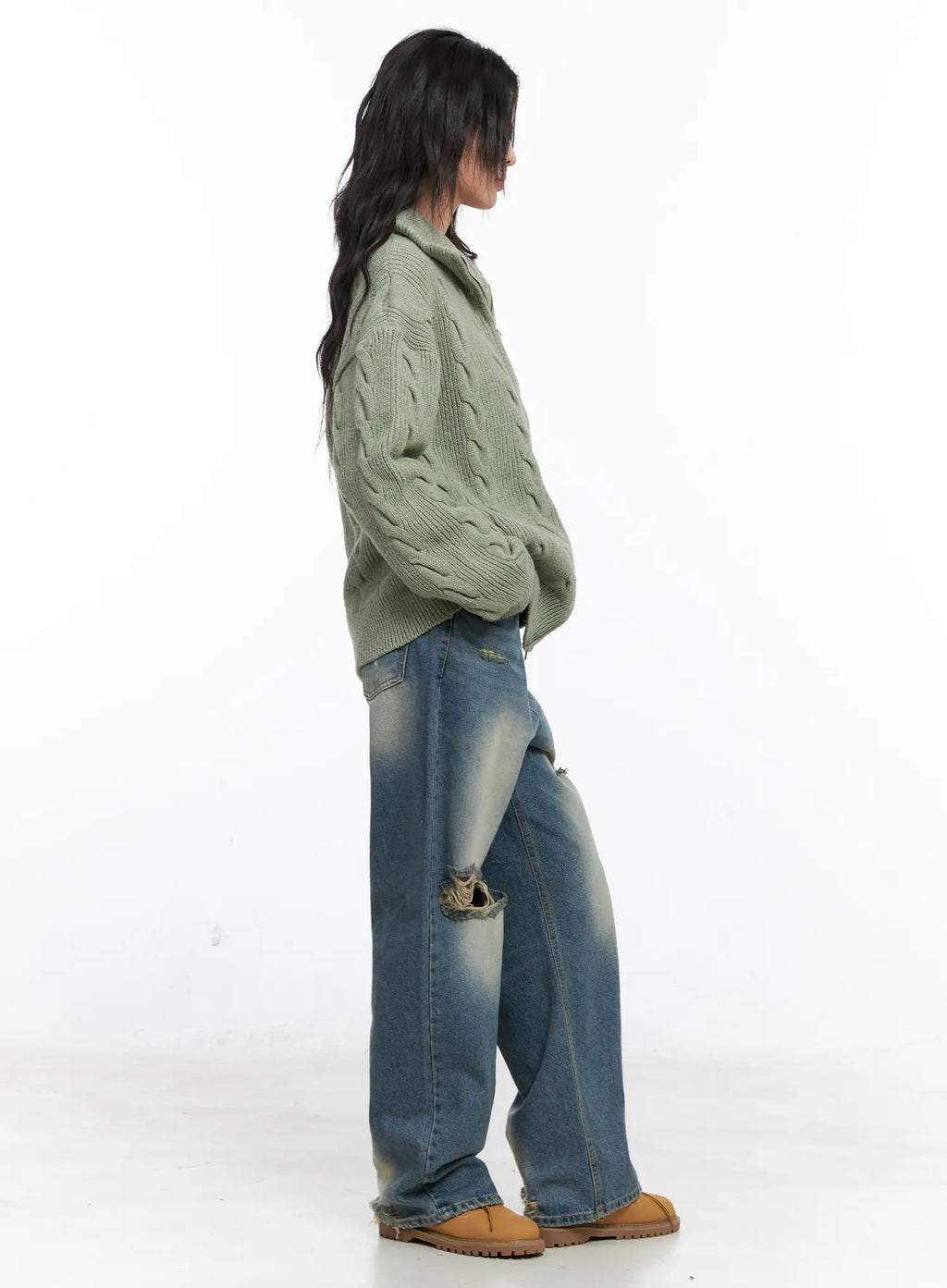 Oversized Cable Knit Zip-Up Sweater CO508