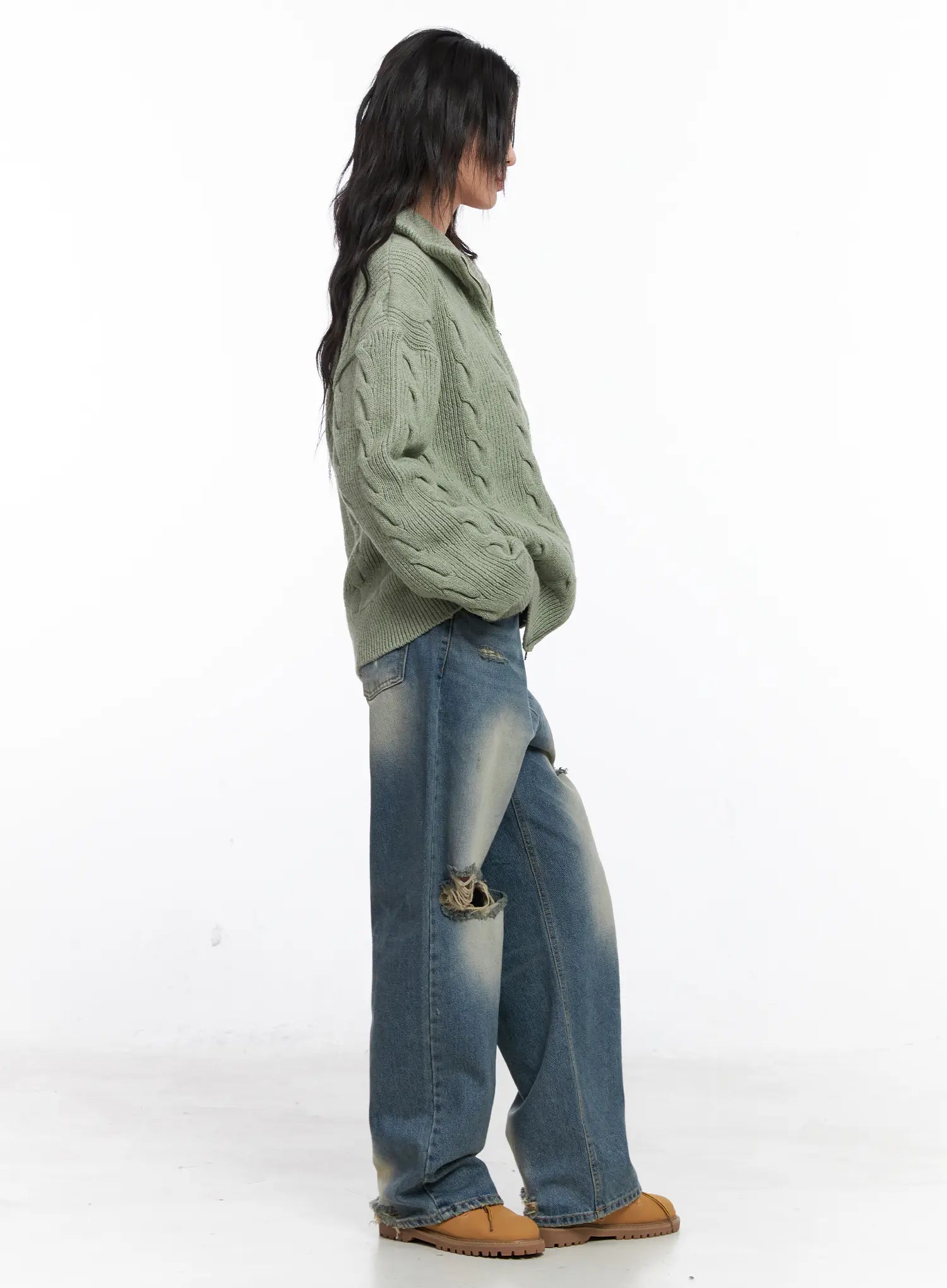 Oversized Cable Knit Zip-Up Sweater CO508