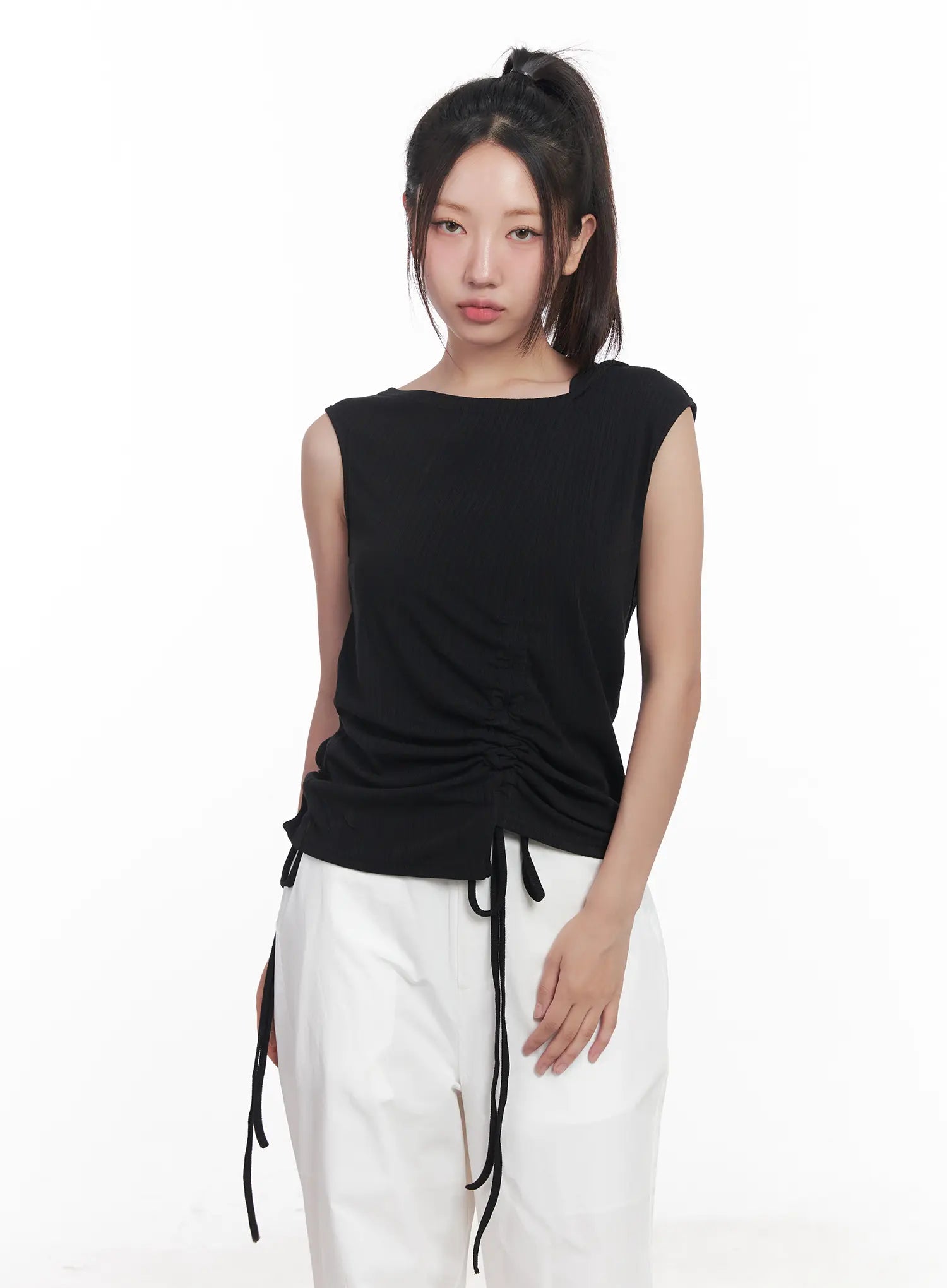 Asymmetric Hooded Sleeveless Top CU517