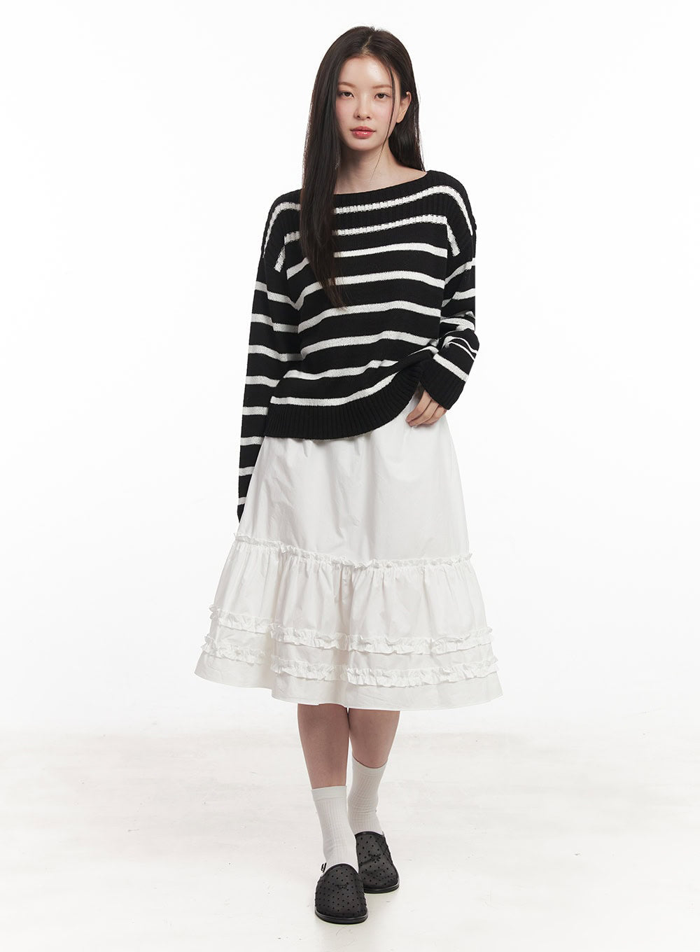 Stripe Boat-Neck Knit Sweater IY509