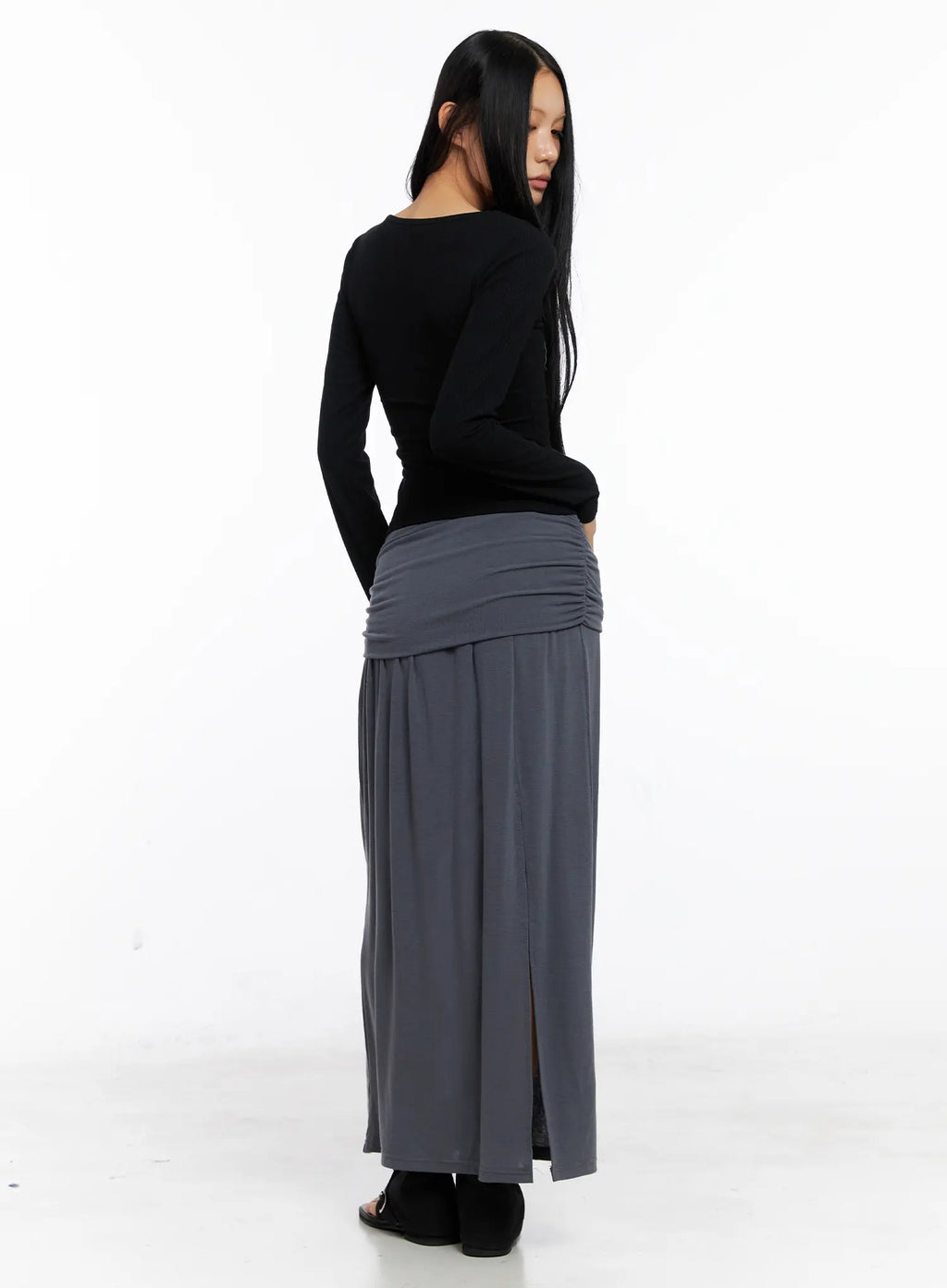 Shirred Waist Side-Cut Maxi Skirt CS509