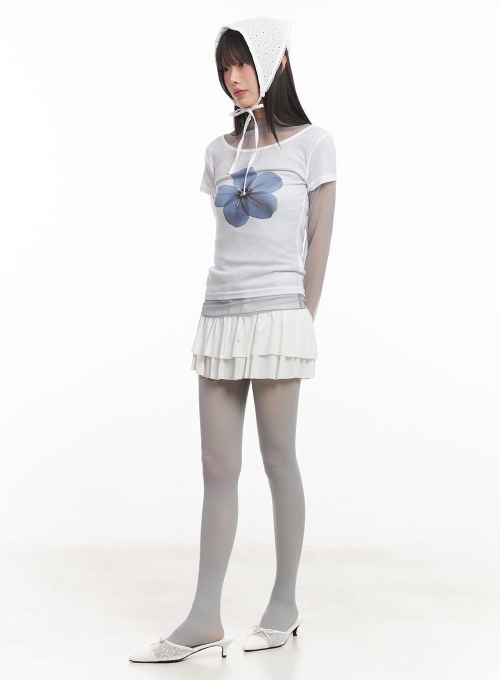 String Ribbon Ruffle Mini Skirt CA522