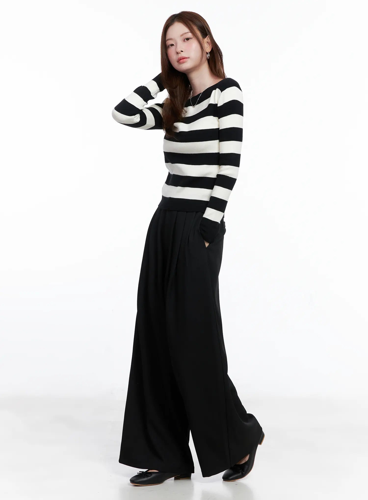 Striped Boat Neck Pullover Knit Top CG520