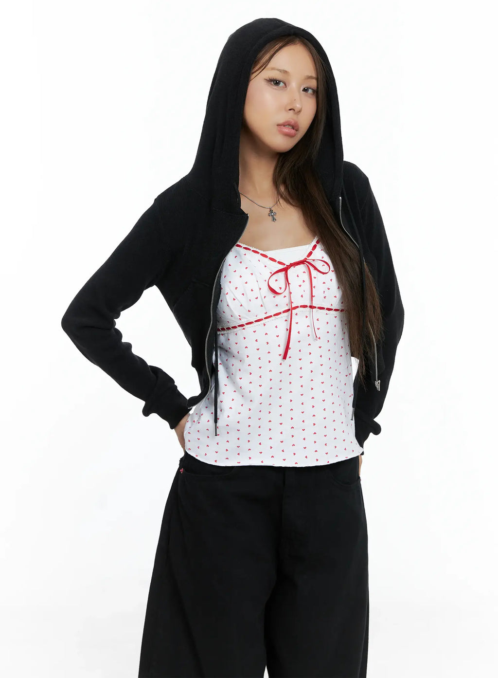 Cropped Knit Zip-Up Hoodie CS505
