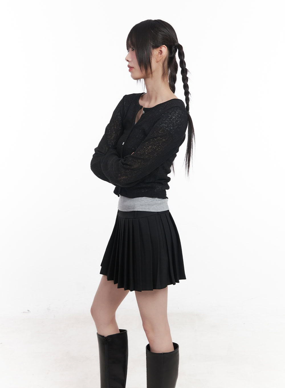 Sheer Buttoned Crop Cardigan CU506