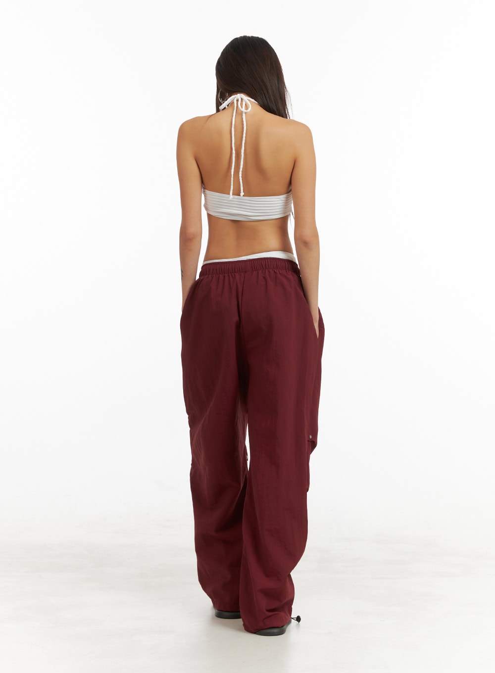 Pintuck Nylon Wide Leg Pants OY408
