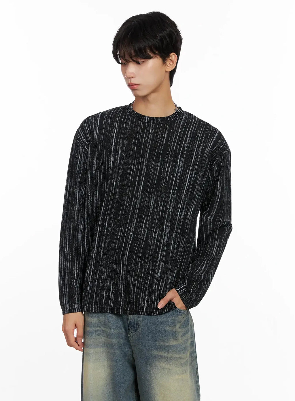 Men's Vertical Stripe Long Sleeve Shirt IO516