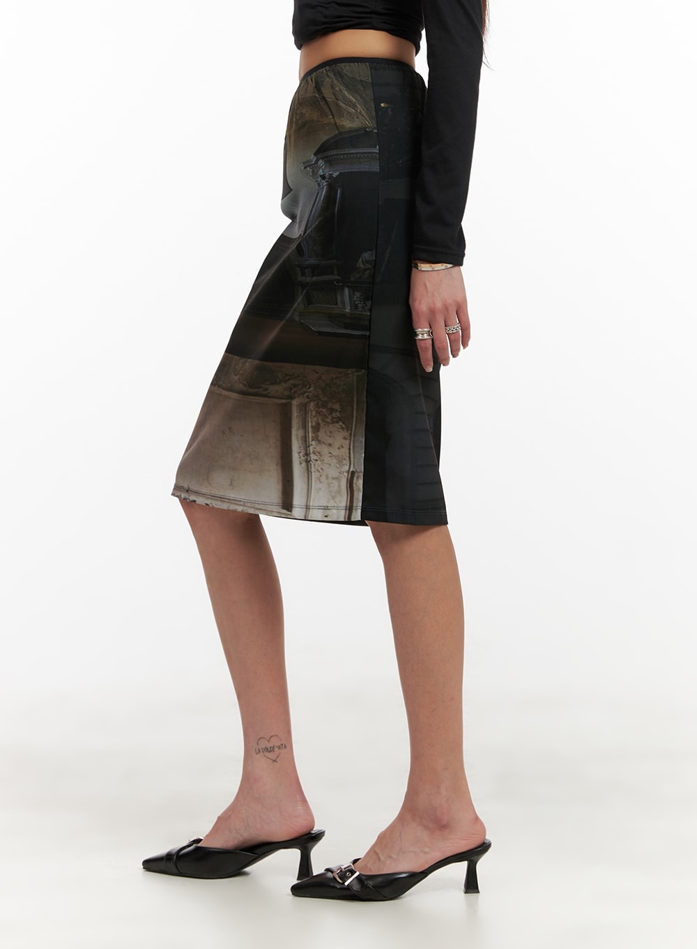 Graphic Print Midi Skirt CY402