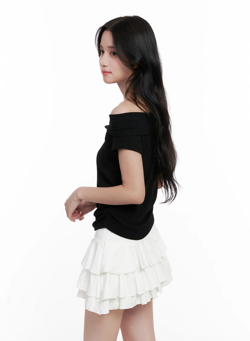Off-Shoulder Ribbed Tee CL515