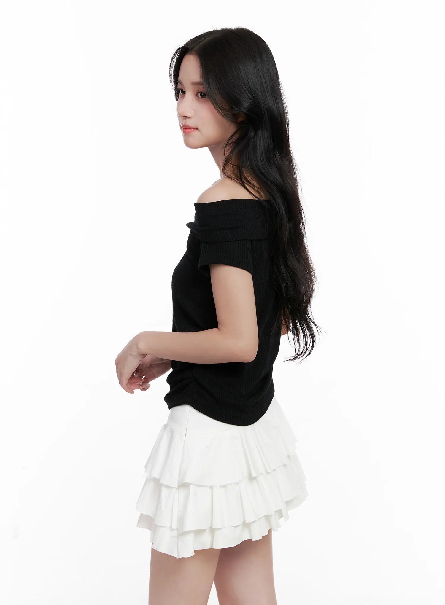 Off-Shoulder Ribbed Tee CL515
