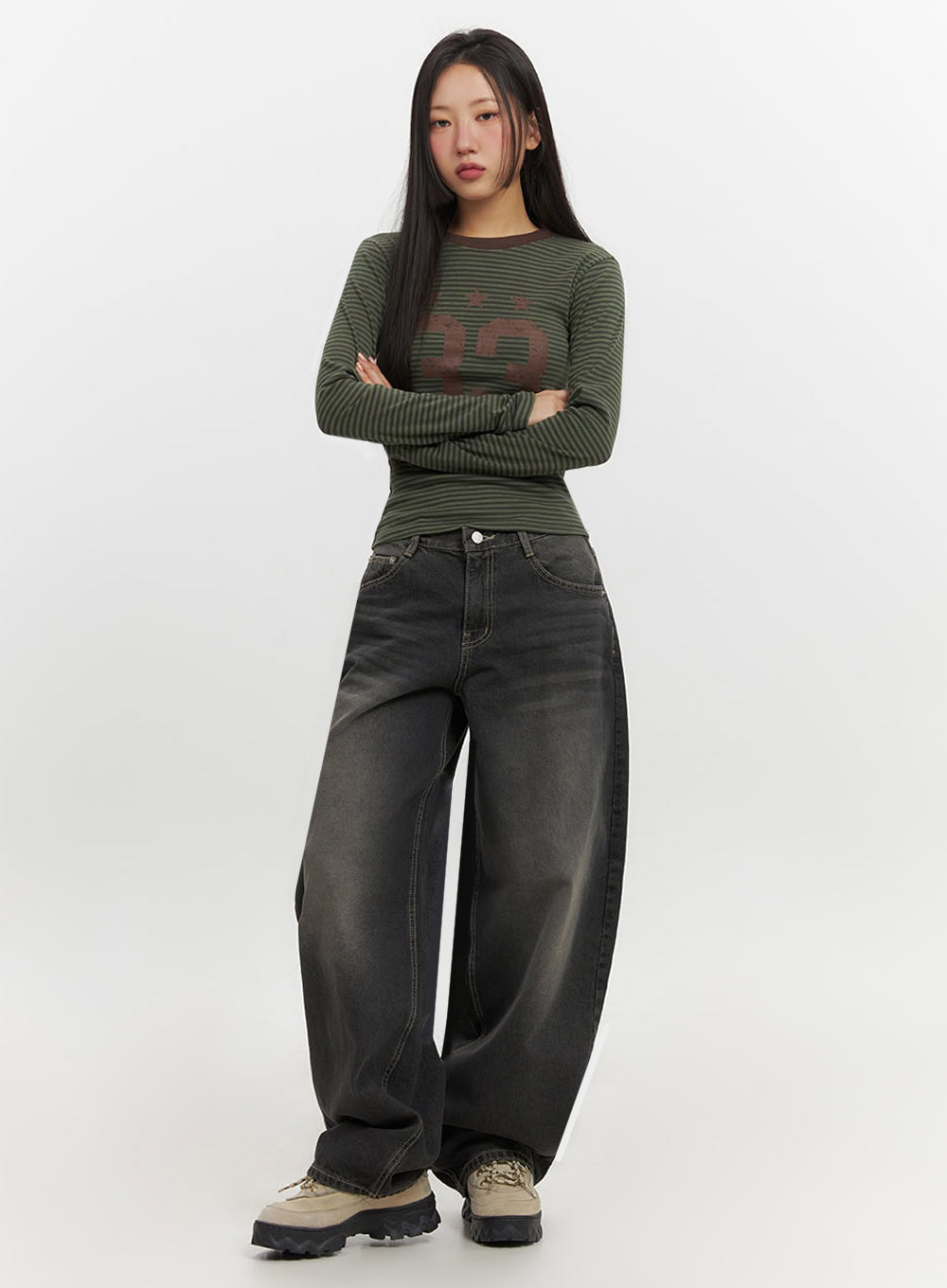 Skyla Washed Wide-Leg Baggy Jeans IF511