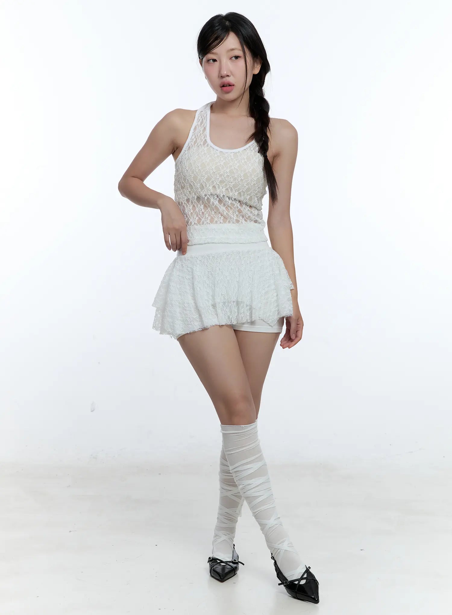 Sheer Lace Halter Neck Top CU527