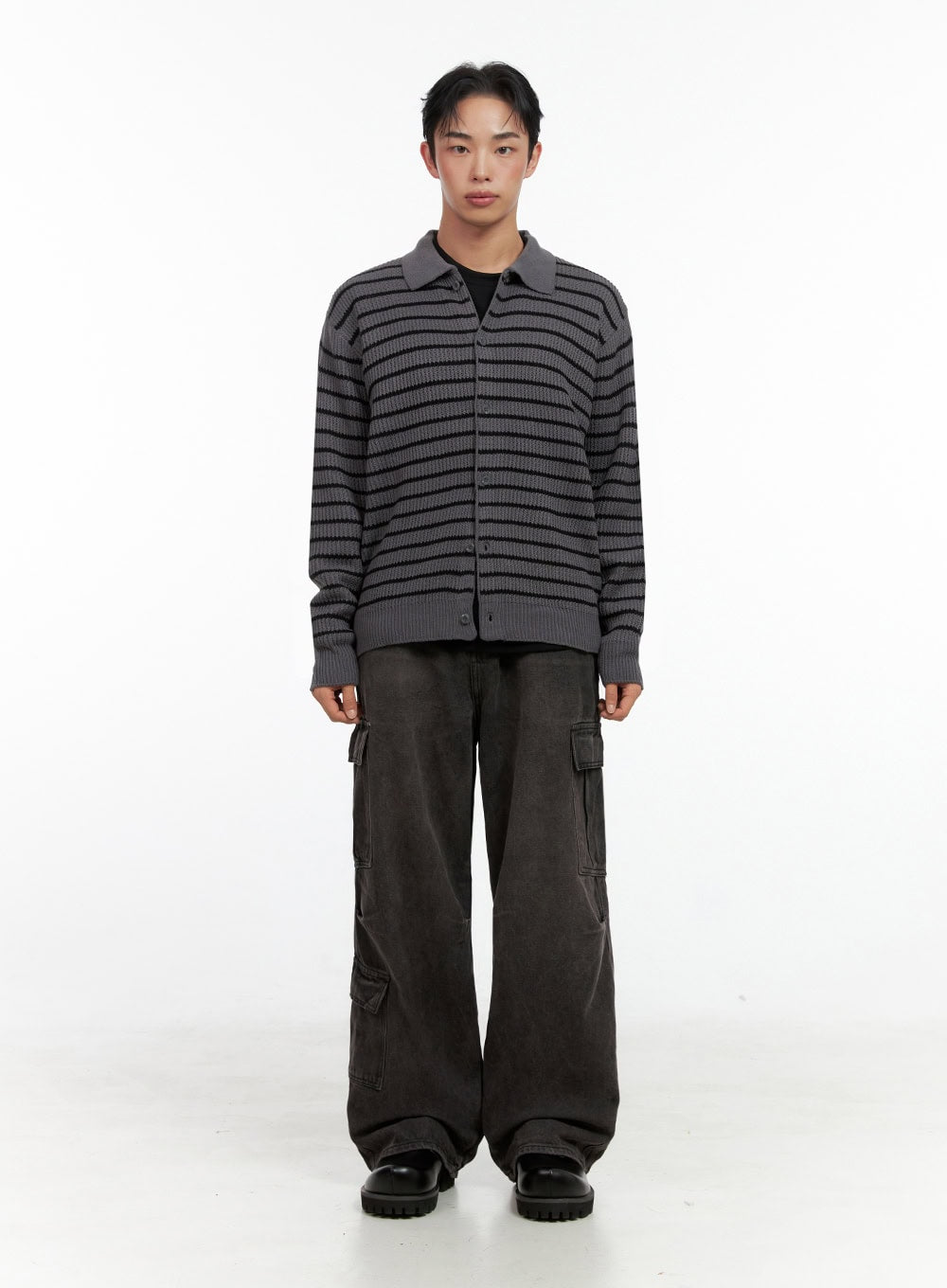 Men's Striped Collared Sweater IN426
