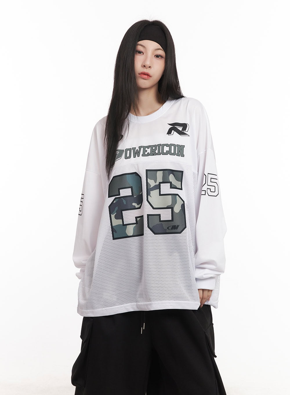 Camo Oversized Mesh Jersey Top CM518