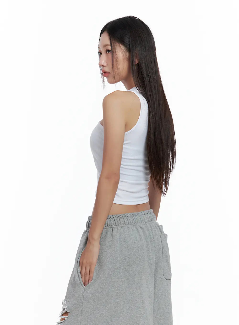 Asymmetric Ribbed Cropped Tank CL508