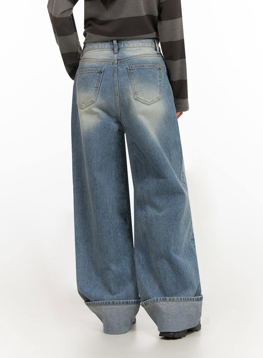 Katie Roll-Up Washed Wide-Leg Jeans ID431