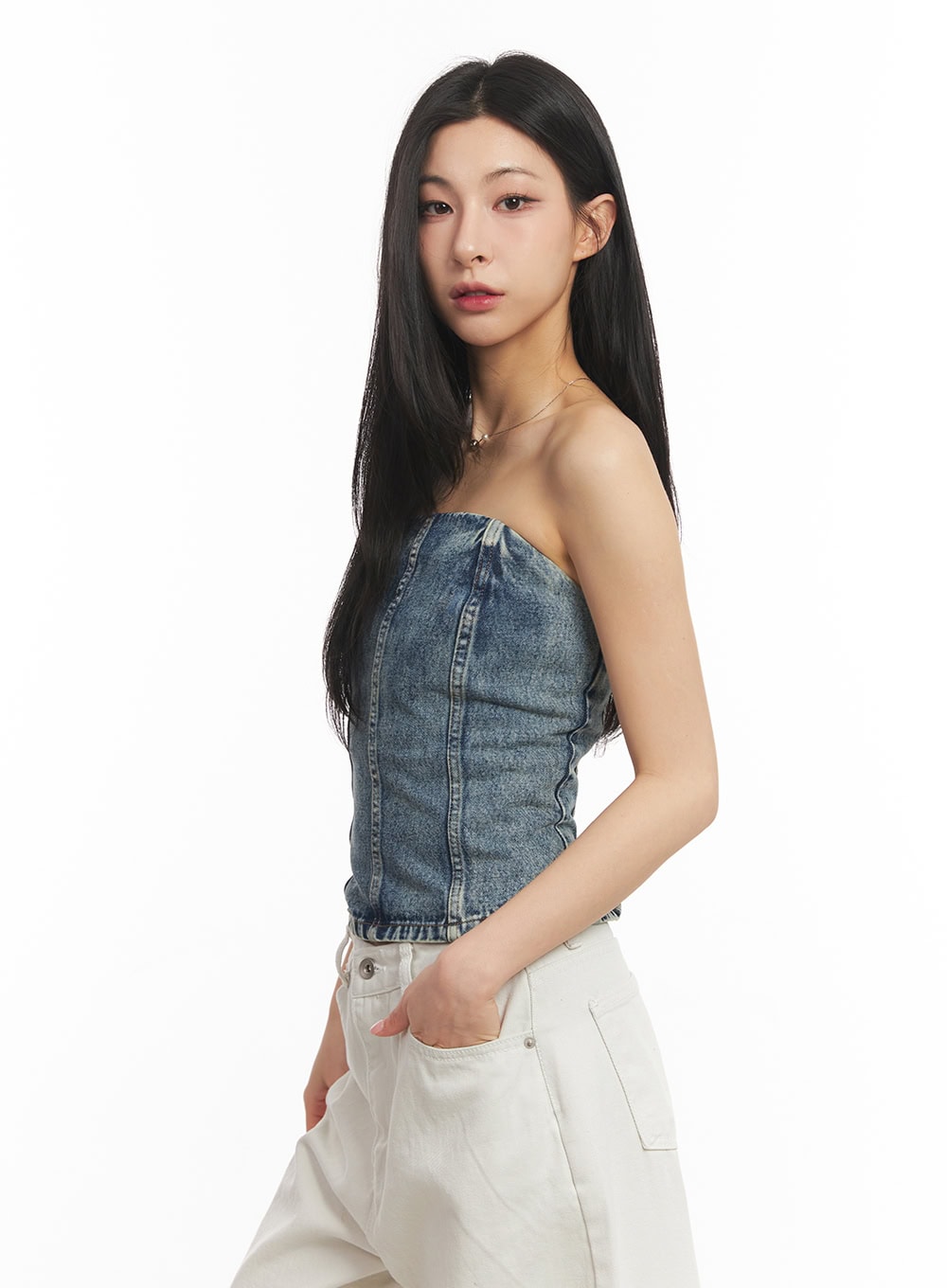 Urban Denim Stitched Tube Top CA503