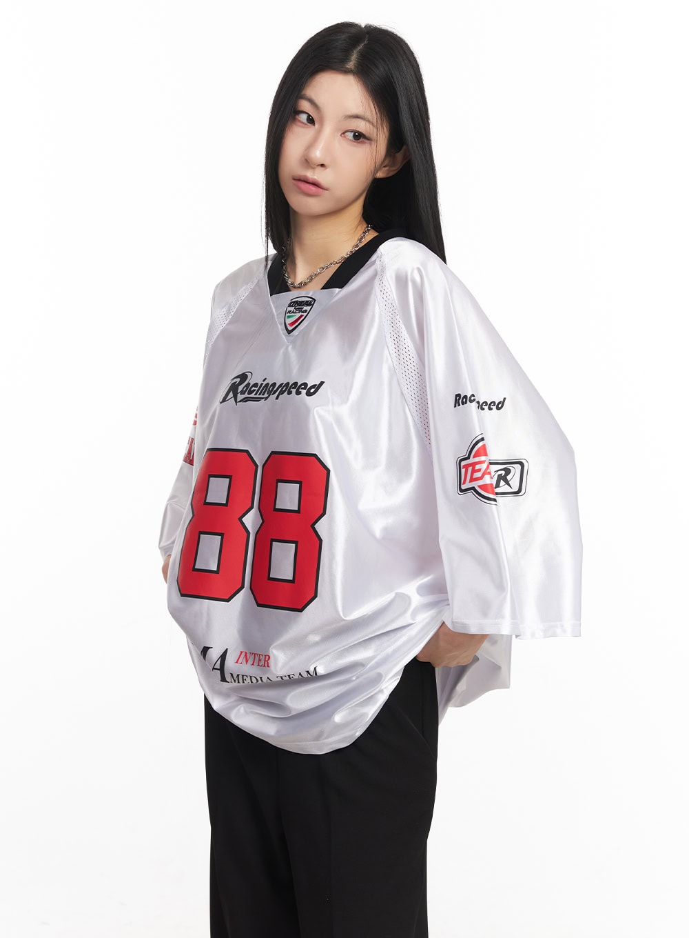 Glossy Oversize Jersey Top CA516