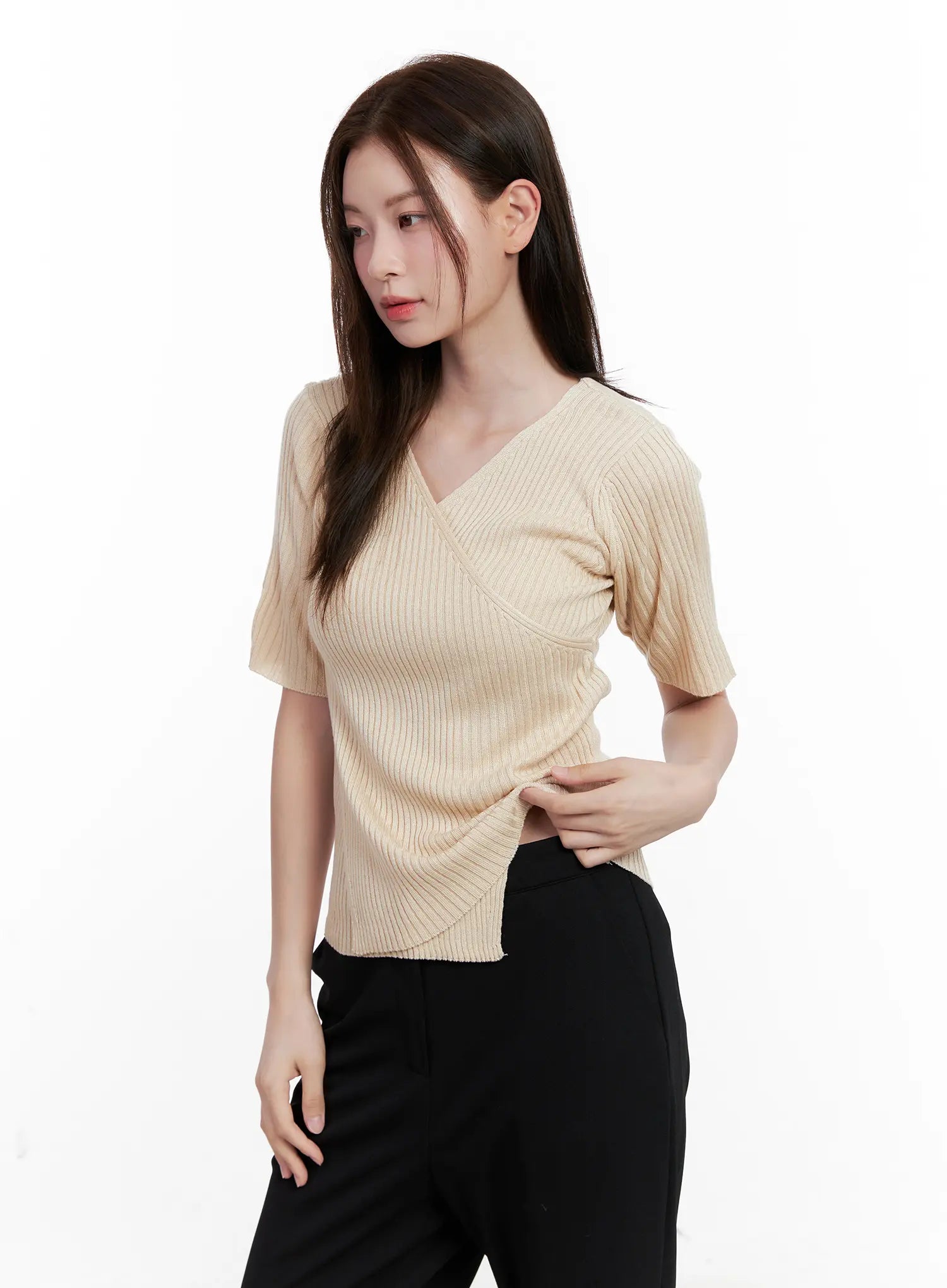 Casual Knit V-Neck Tee CL523