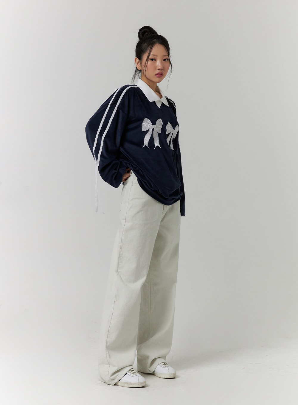 Terry Collar Double Ribbon Sweatshirt CD319