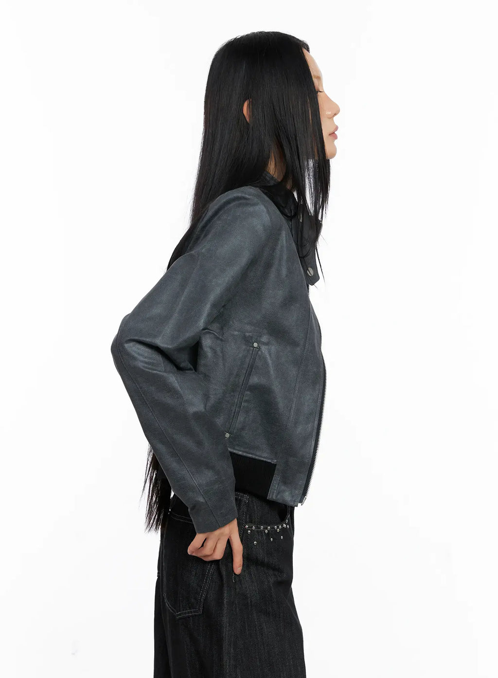 Cropped Faux Leather Jacket CS509