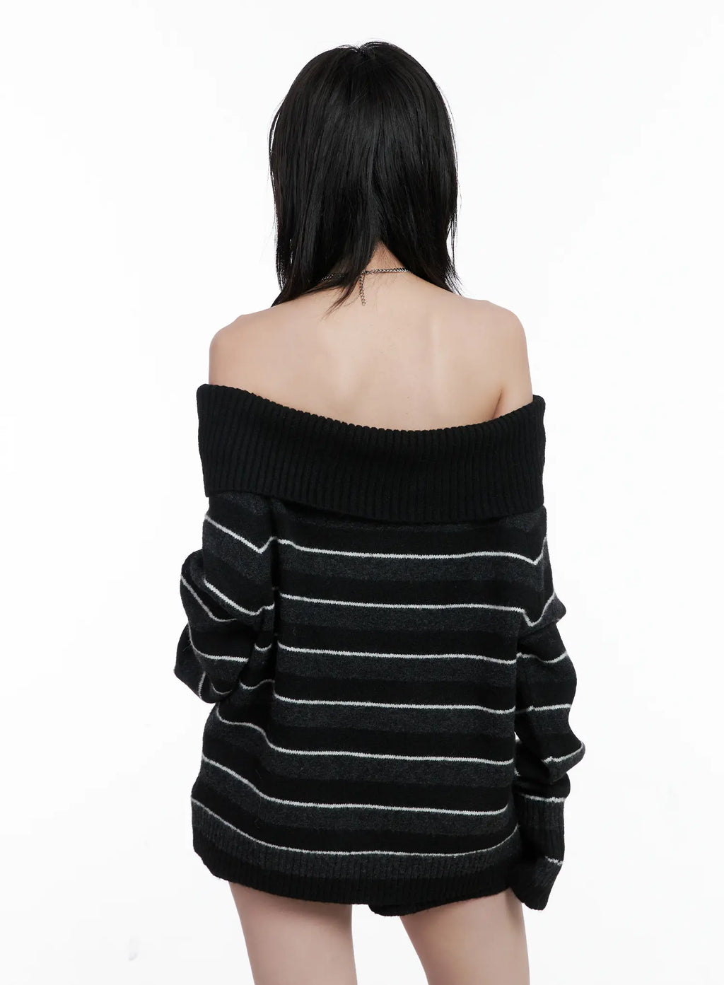 Striped Off-Shoulder Sweater and Shorts Set CS529