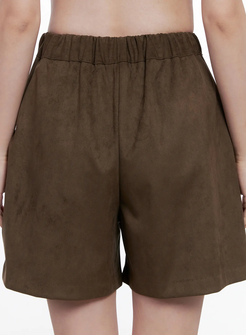Brown Suede Pintuck Bermuda Shorts CG520