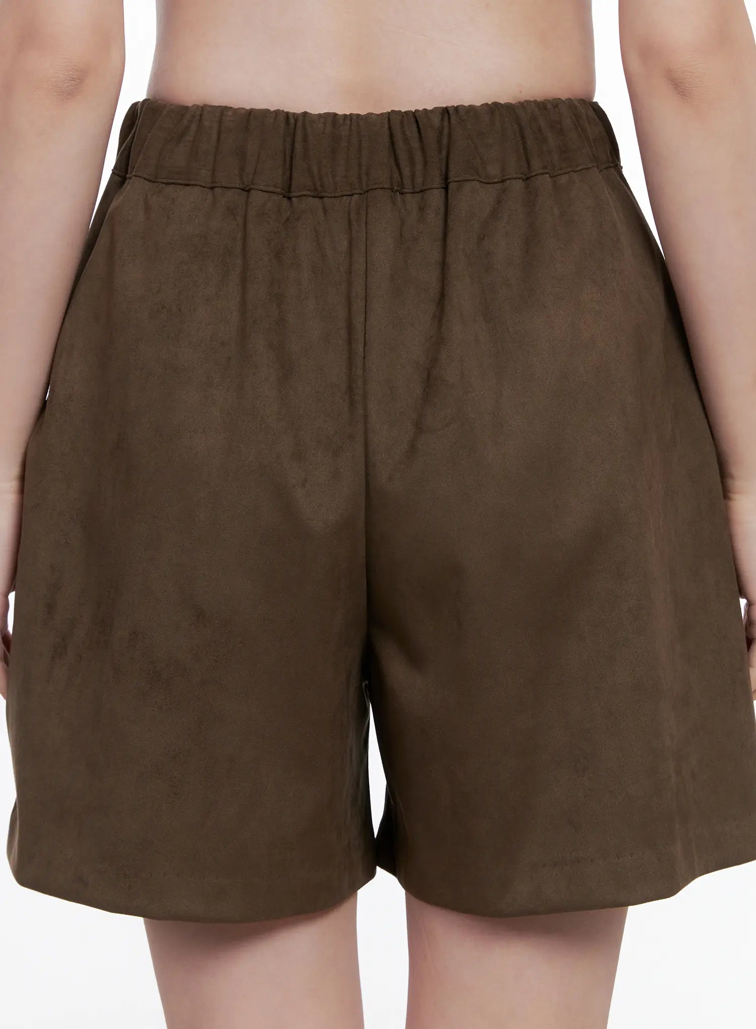 Brown Suede Pintuck Bermuda Shorts CG520