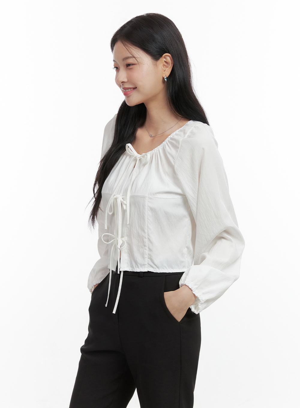 Ribbon Strap Ballon Blouse OS423