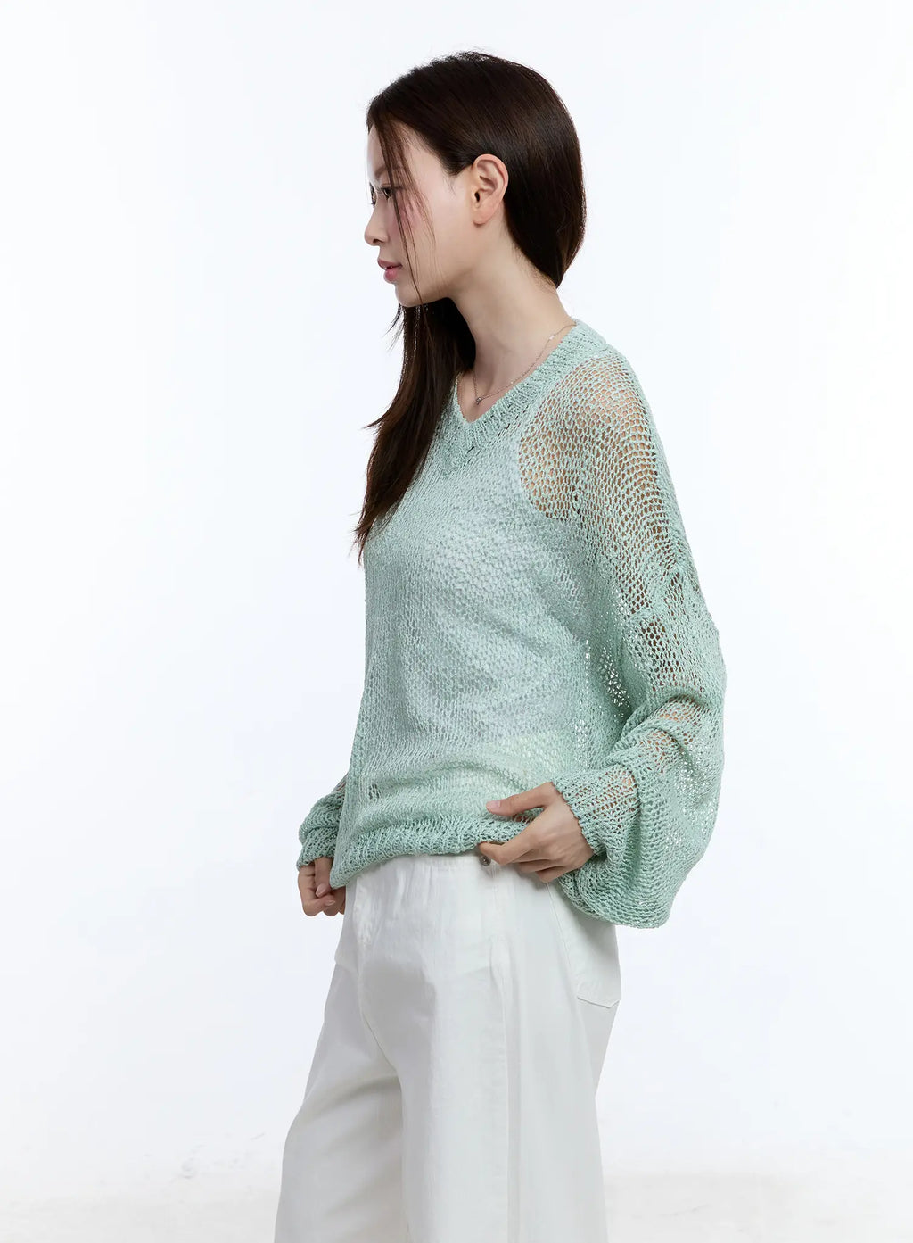 Sheer V-Neck Sweater CU513