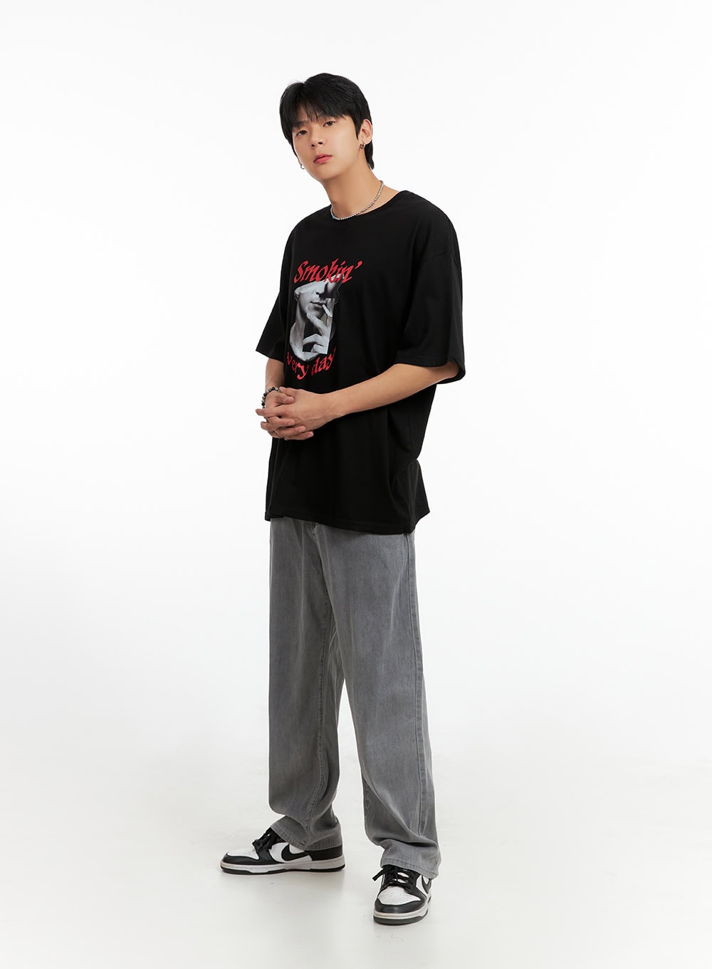 Men's Cotton Graphic Oversize T-Shirt (Black) IG402