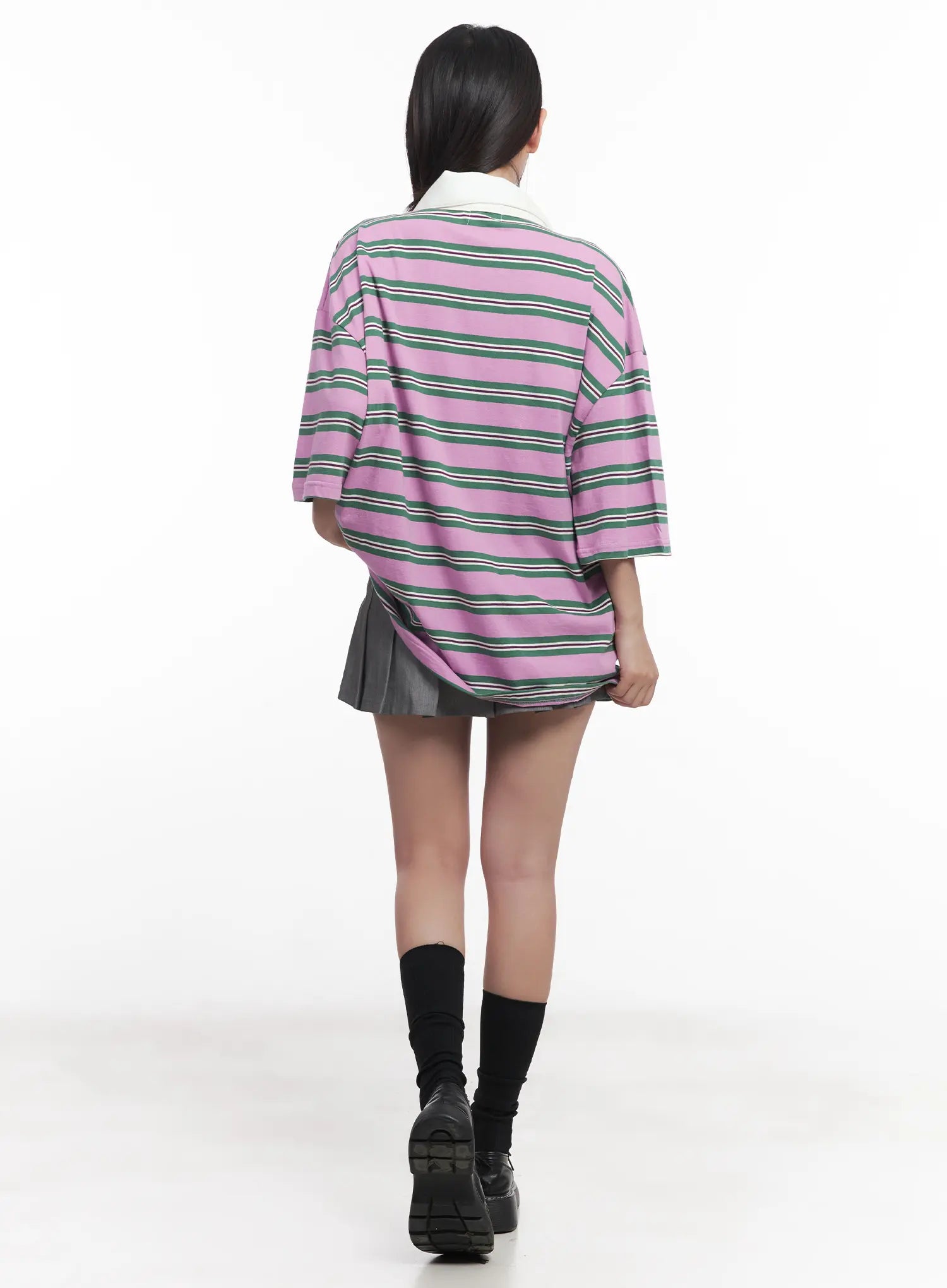 Oversized Striped Polo Shirt CU517